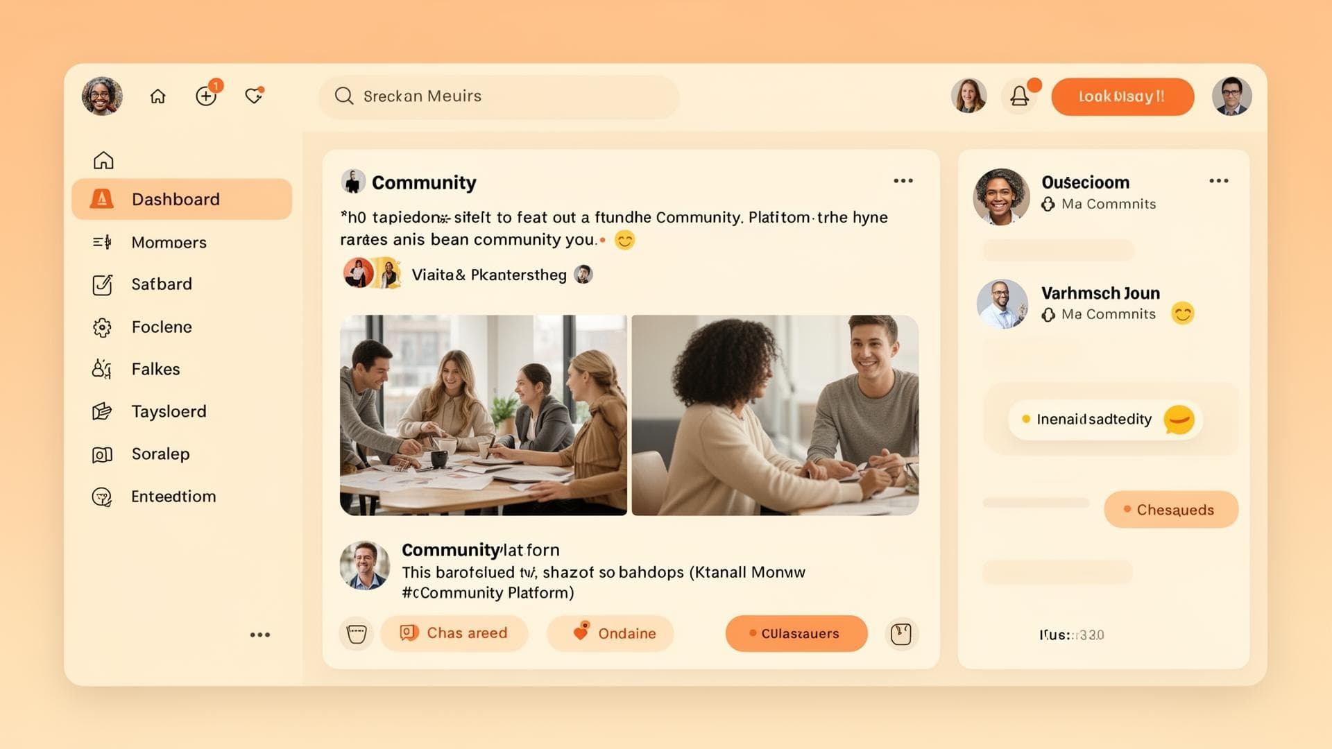 Pople dashboard showing community feed, members and navigation